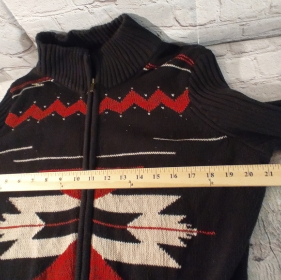 Chaps Womens Aztec Print Black Full Zip Sweater Jacket XL - Picture 4 of 15